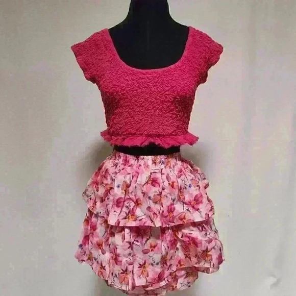 Endless Rose Pink Floral Large Multi-Tiered Ruffle Mini Skirt for Spring Summer - Picture 13 of 13